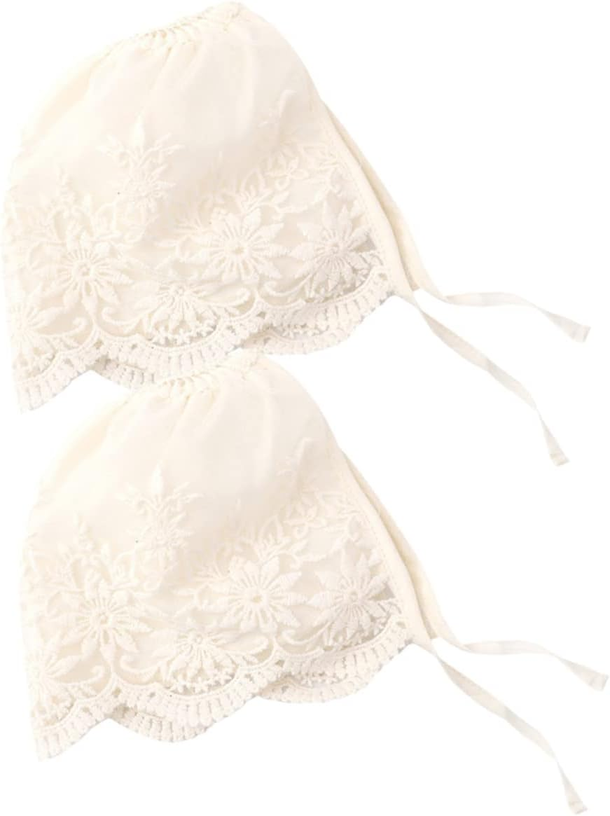 Amosfun 2Pcs Bonnet Lace Cap Summer Hat for Newborn Elegant Christening Accessory Shower Present for Months Delicate Lace Design image number 5
