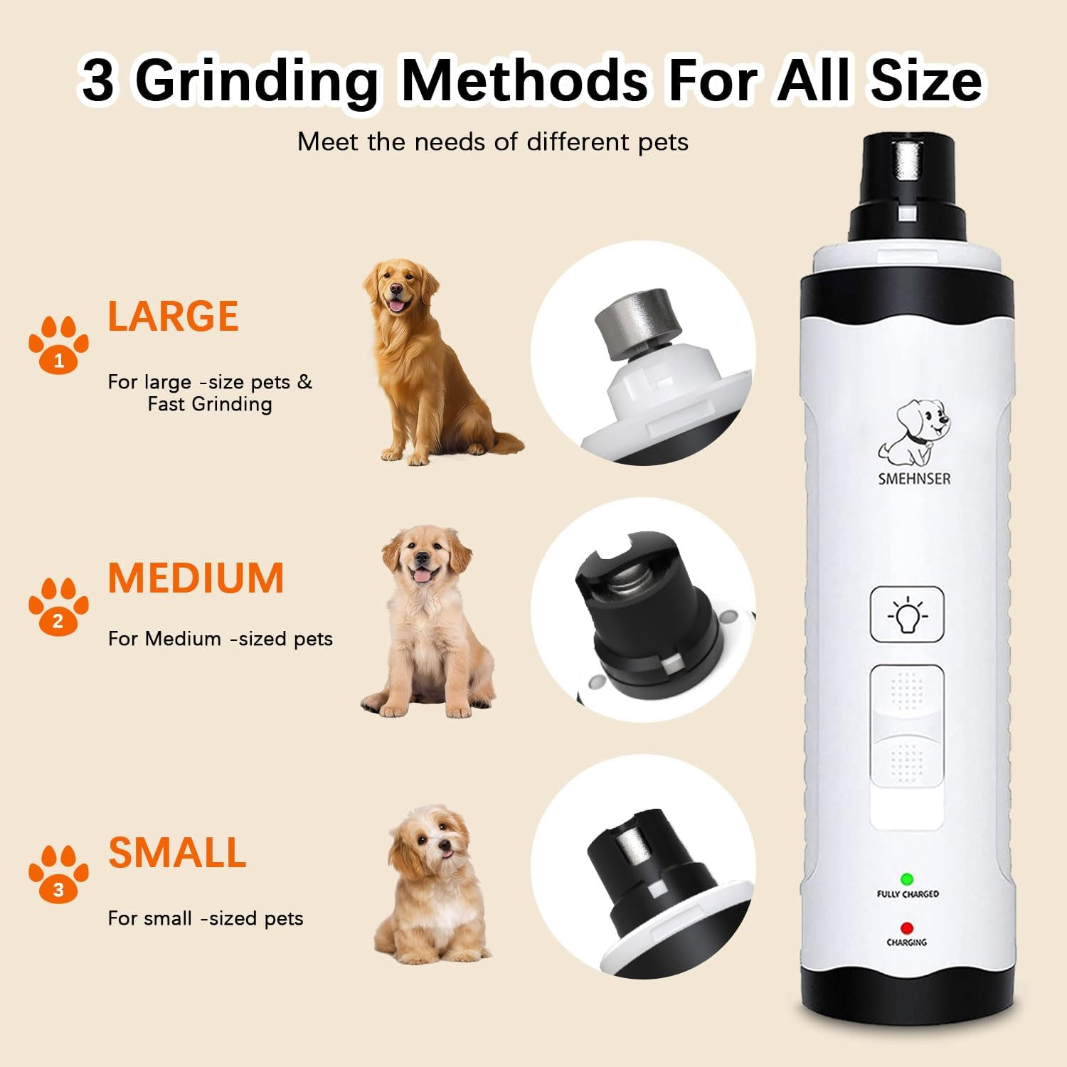 Bemuiz Dog Nail Grinder with Dog Nail Trimmers, 3 Pcs Dog Nail Clippers Kit for Large Medium Small Dogs & Cats, Quiet Electric 2-Speed USB Rechargeable Pet Nail Grinder with Light, Gifts for Dog Lovers image number 1