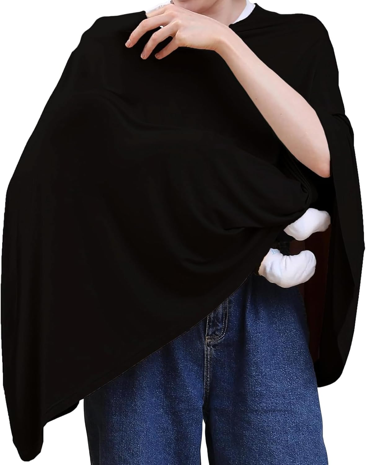 Weidllys Multi-Use Nursing Cover for Breastfeeding, 360&deg;Full Coverage Nursing Poncho, Rayon Soft & Breathable Breastfeeding Cover up (Black) image number 2