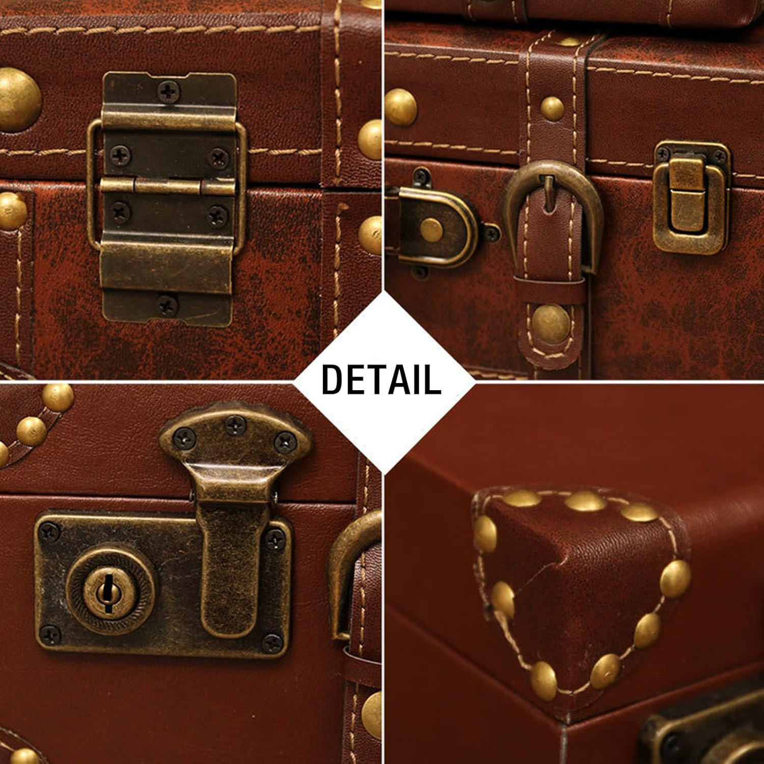 Vintage Leather Suitcase, Small Travel Case, with Alloy Lock, Carry on Overnight Case for Men and Women, Decorative Trunk, Brown image number 6