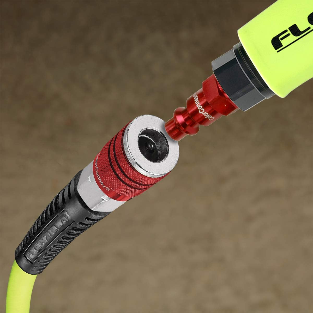 Flexzilla Air Hose with Colorconnex Industrial Type D Coupler and Plug, 3/8 In. X 25 Ft., Heavy Duty, Lightweight, Hybrid, Zillagreen - HFZ3825YW2-D image number 3
