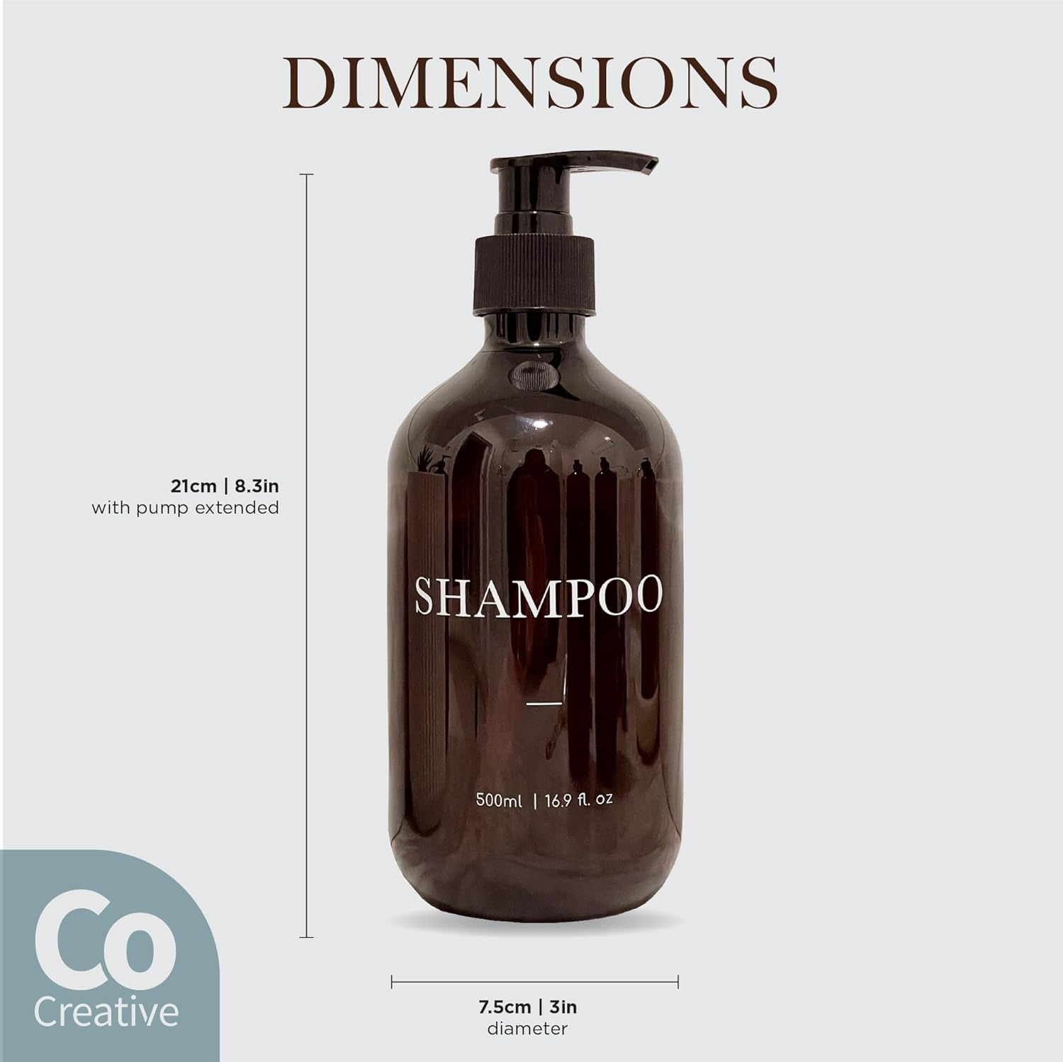 3 Piece AMBER 500Ml Bathroom Refillable Pump Bottles - Shampoo, Conditioner, Body Wash Refillable Bottles - UV Printed, Bpa-Free Brown Bottles with Black Pump - 500Ml | 16.9 Fl. Oz. image number 3