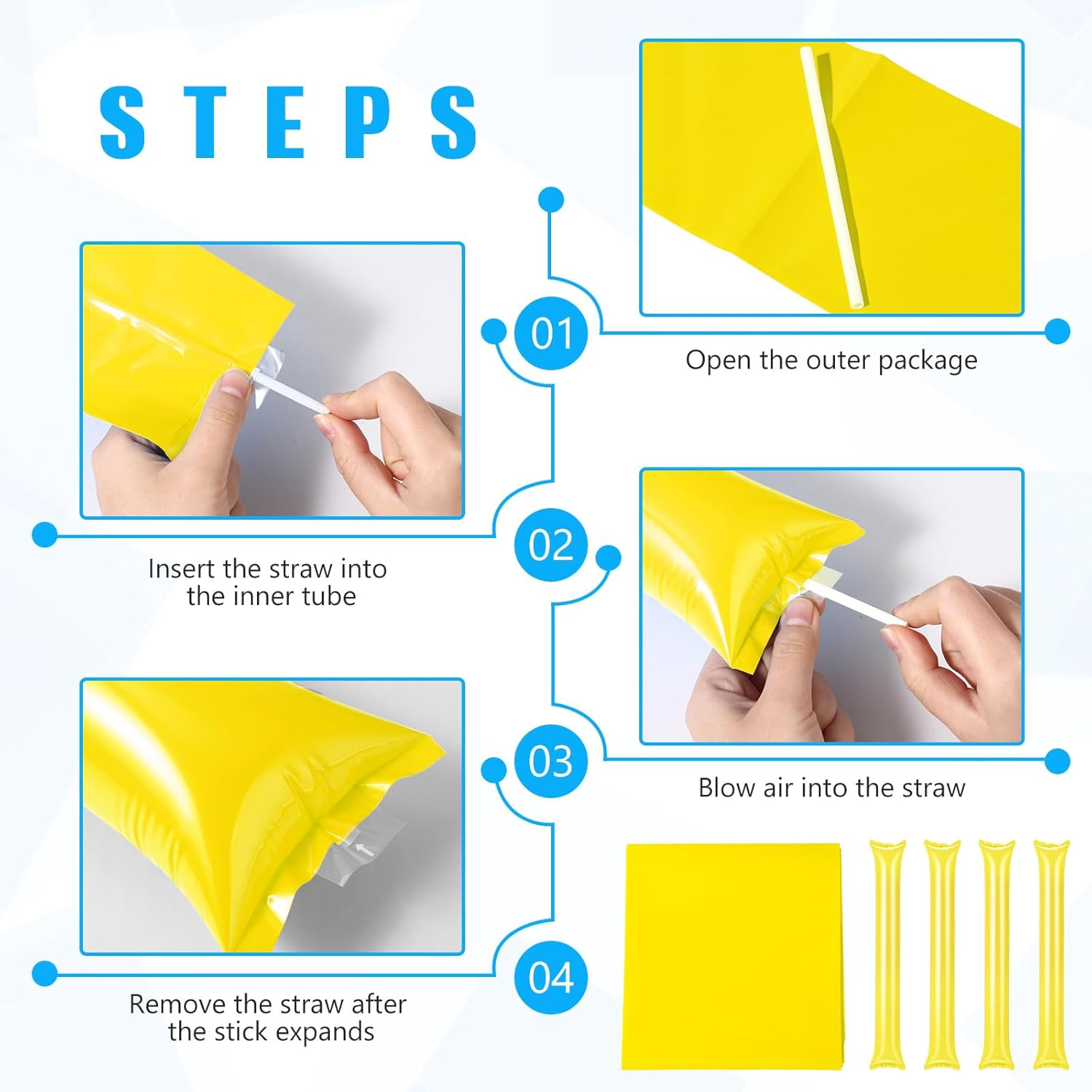 ZCYSRLQIN 50 Pcs Thunder Sticks Thicken Sporting Cheerleading Team Boom Sticks Cheering Sticks Plastic Clapper Inflatable Noise Makers Sporting Cheers Basketball Football Events Dance Party (Yellow)