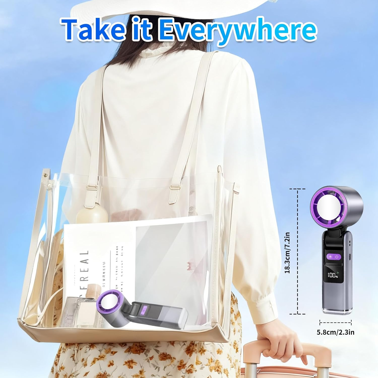 LETOUR Portable Handheld Fan with Cooling Plate, 4000Mah Rechargeable, 5 Speed Settings, 3-Second Fast Cooling Ice Technology for Summer Travel, Outdoor, Office image number 6