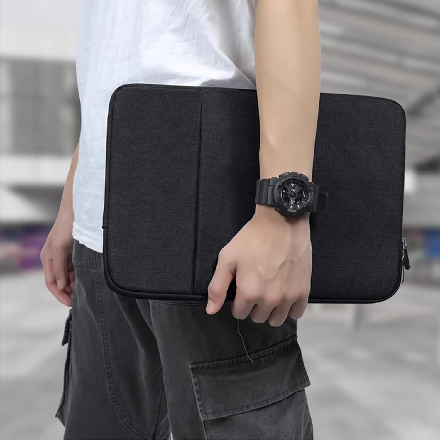 Laptop Sleeve 15.6 Inch, Suitable for 15-15.6 Inch Lenovo HP Dell Macbook Computer Notebook Durable Shockproof and Lightweight with Zippered Pockets Cover Protective Case (Black) image number 6