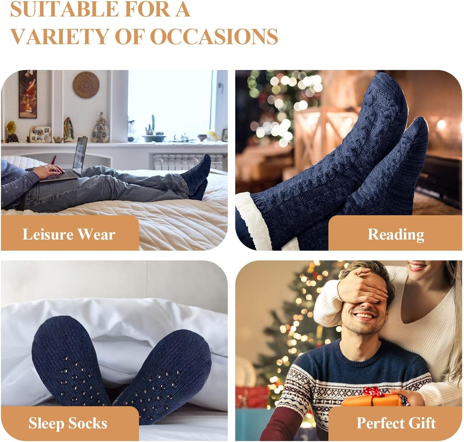 YADIFEN Mens Warm Fleece Lined Winter Soft Non Slip Socks Mens Slipper Socks (One Size Fits 6-12) image number 4