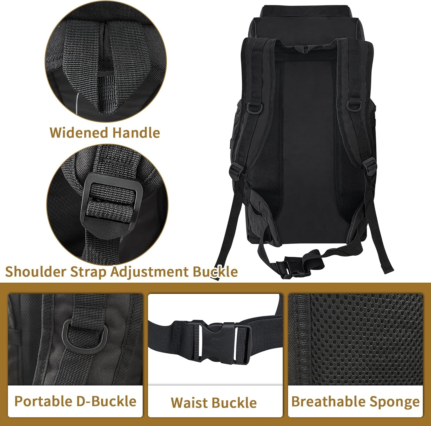 Dafape Men Women Hiking Backpack, 80 L Travel Daypack for Camping Outdoor Workout Cycling Sport Gym Large (Black)