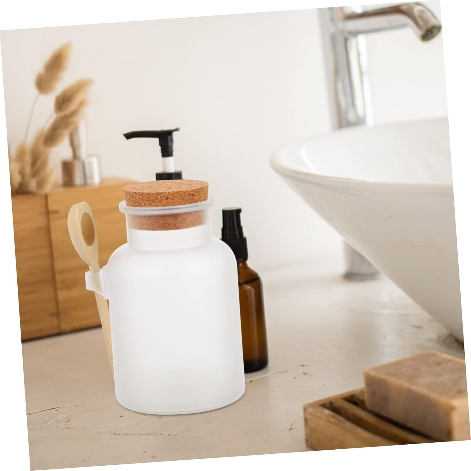 Beavorty 3Pcs Bottled Powder Jar Sugar Bowl Cosmetic Powder Bottles Seasoning Storage Cork Jar Bath Salt Holder Favor Cans with Cork Lid Sealed Sugar Canister Wooden Spoon Abs Glass image number 5