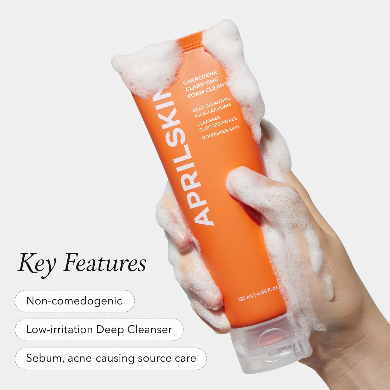 Aprilskin Carrotene Clarifying Foam Cleanser | Vegan, Cruelty Free | Oily, Sensitive, Acne-Prone Skin | Deep Cleansing with Bhas & Sebum Controlling | 120Ml | No Sulfates and Artificial Fragrance image number 1