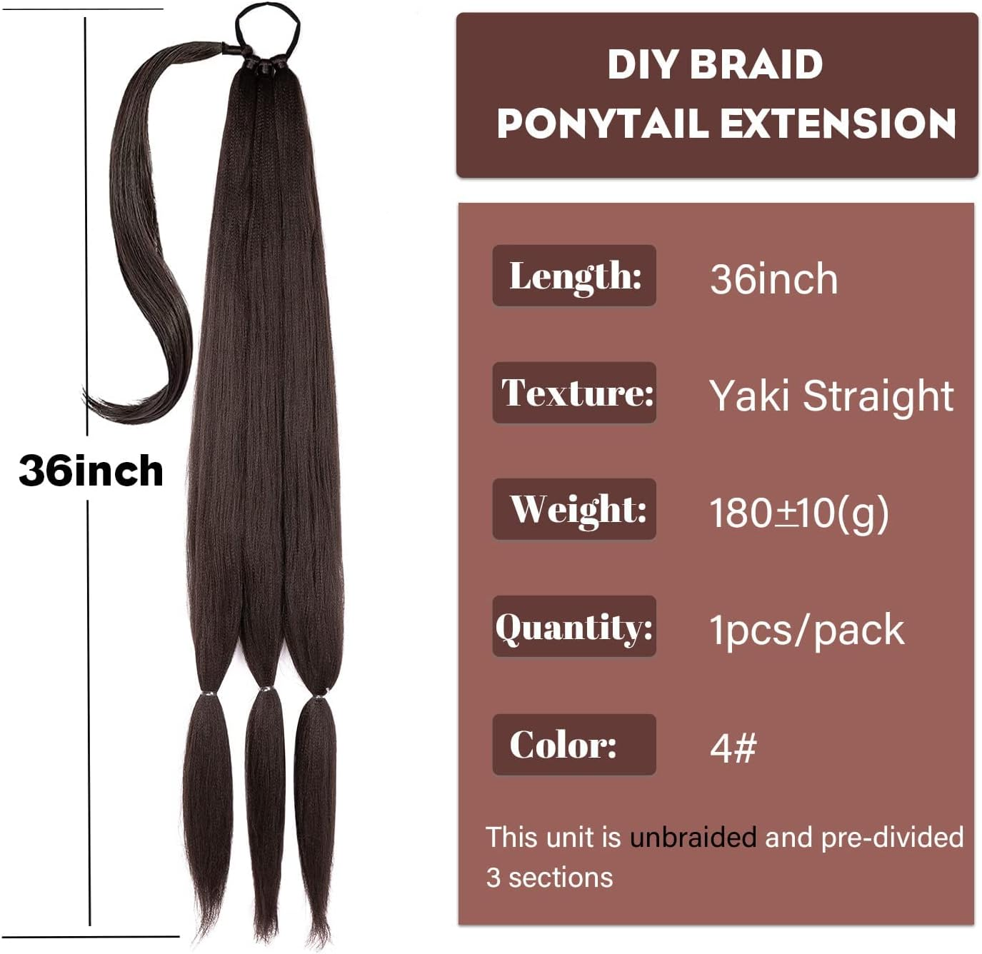 Braided Ponytail Extension 36 Inch Braid Ponytail Extension with Hair Tie Straight Wrap around Hair Extensions Ponytail Long Braided Ponytail for Women Daily Wear (4#) - 27 image number 2