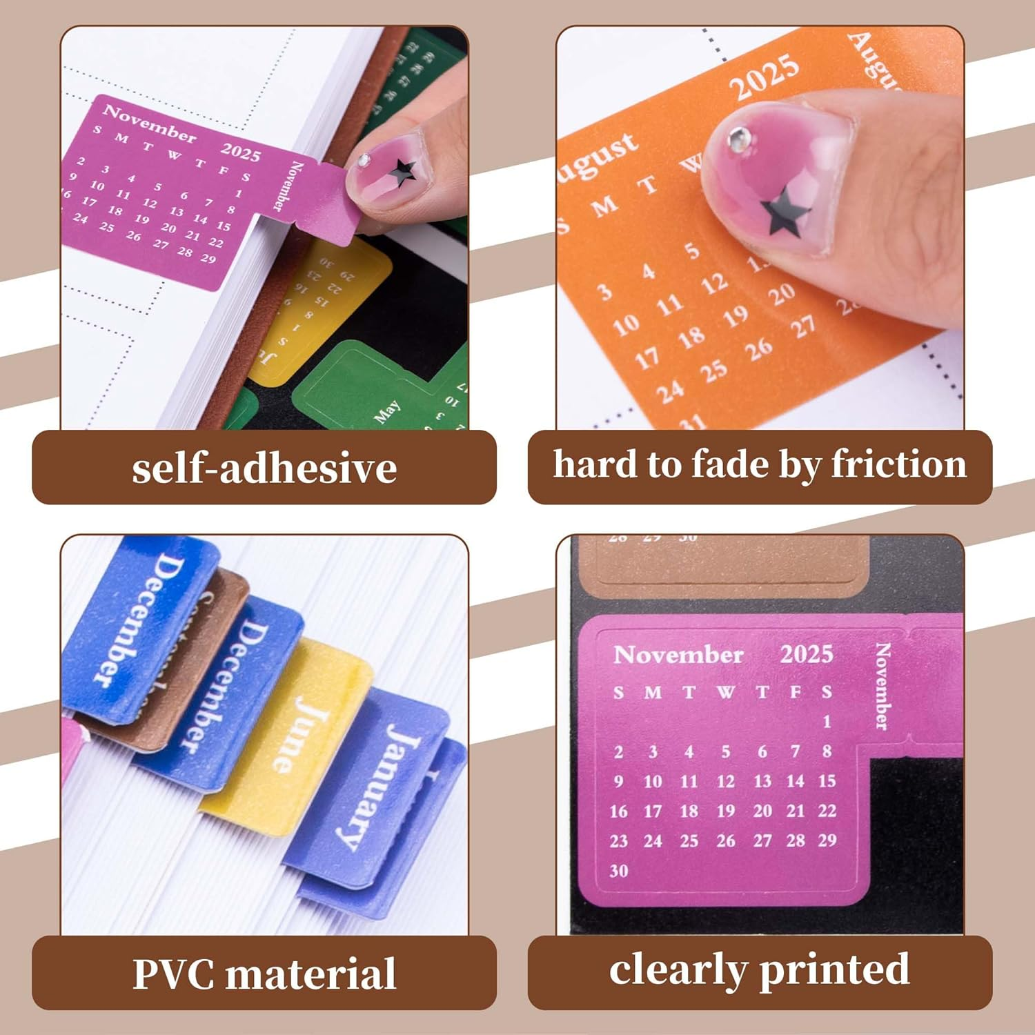 YUNAI 2025 Monthly Tabs for Planners, 4-Pack Calendar Stickers Tabs for Adults Notebooks, Month Dividers Sticky Tabs Labels for Notebooks Office Study Planner Accessories image number 4