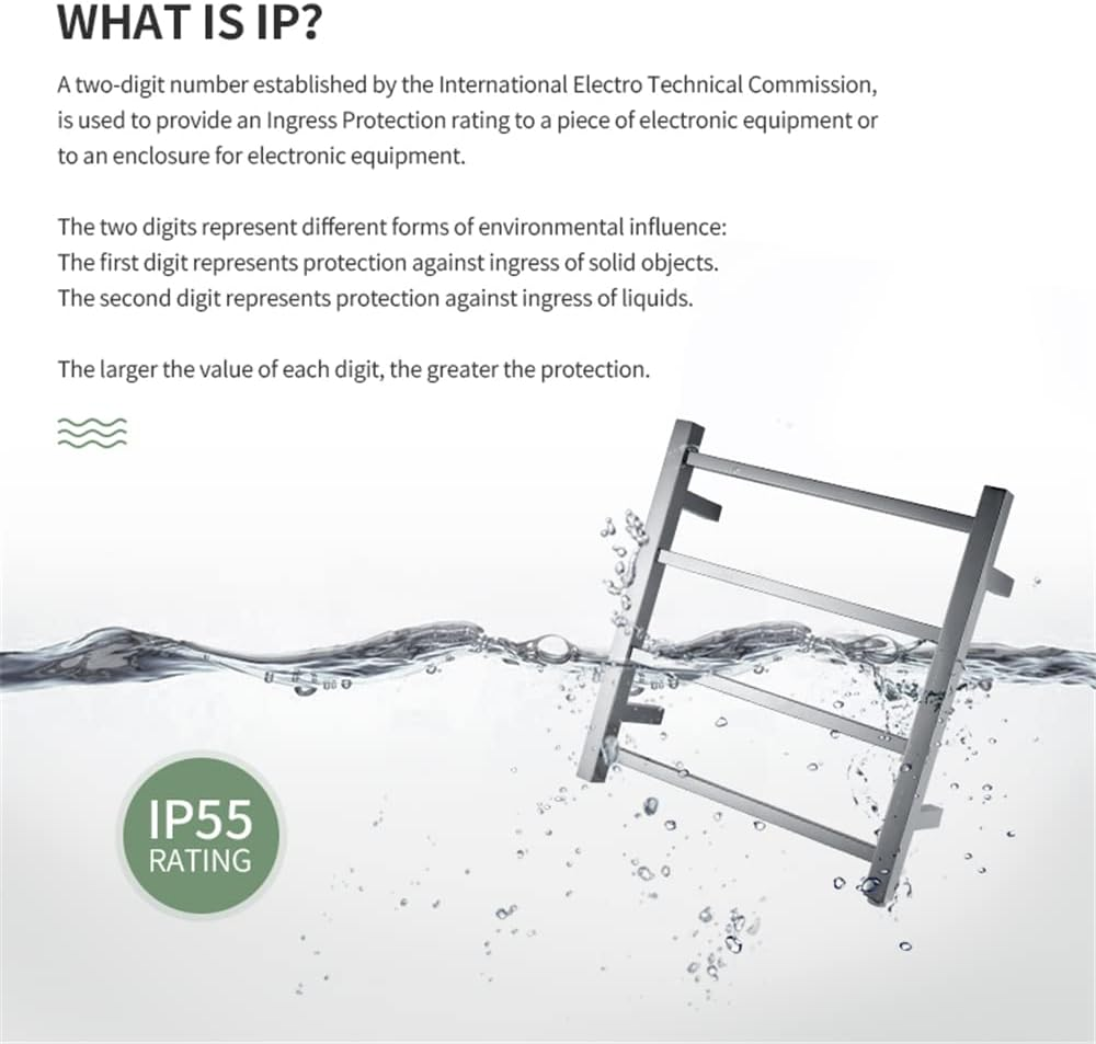 ACA Trading SAA Bathroom Heated Towel Rack,4 Rungs Square Electric Heated Towel Rail,Wall Mounted Towel Warmer Dryer,Stainless Steel Clothes Towel Drying Heater,Waterproof IP55 &SAA Apporved(Silver) - Chrome - 6 Bar image number 2