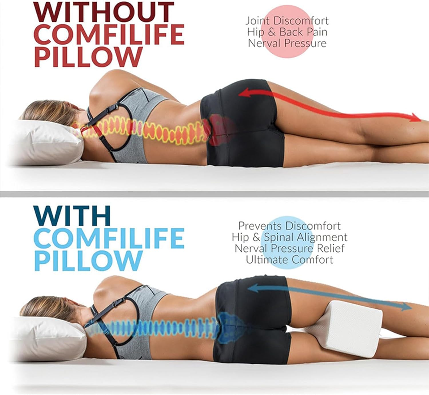 Memory Foam Knee Pillow for Side Sleepers &ndash; Hip & Back Pain Relief Pillow with Adjustable Strap &ndash; Comfortable Sciatica & Leg Pain Relief for Side Sleeping image number 4