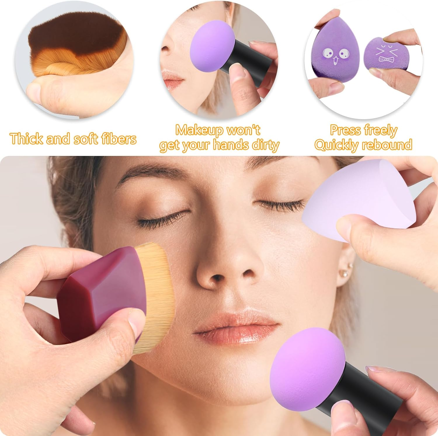 Makeup Brushes Set - 4 Piece Kabuki, Blush, and Concealer (Purple) image number 5