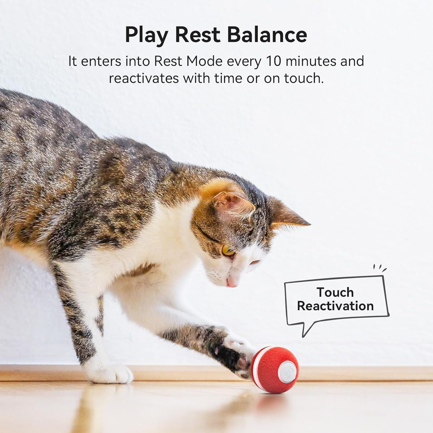 Cheerble Interactive Cat Ball Toy, Automatic Moving Ball Toy for Indoor Cat Kitten, Electric Pet Toy Fun Gift with Light, High Energy Cat Toys, Red - Red image number 3