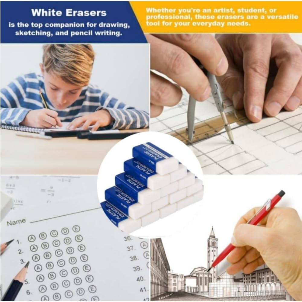 Fabselection 2B Erasers Bulk, 30 Pcs Pencil Eraser, White Eraser, 2B Soft Rubbers Erasers for School Office Supply Stationery Sketching Writing Painting (5 X 2 X 1Cm) image number 5