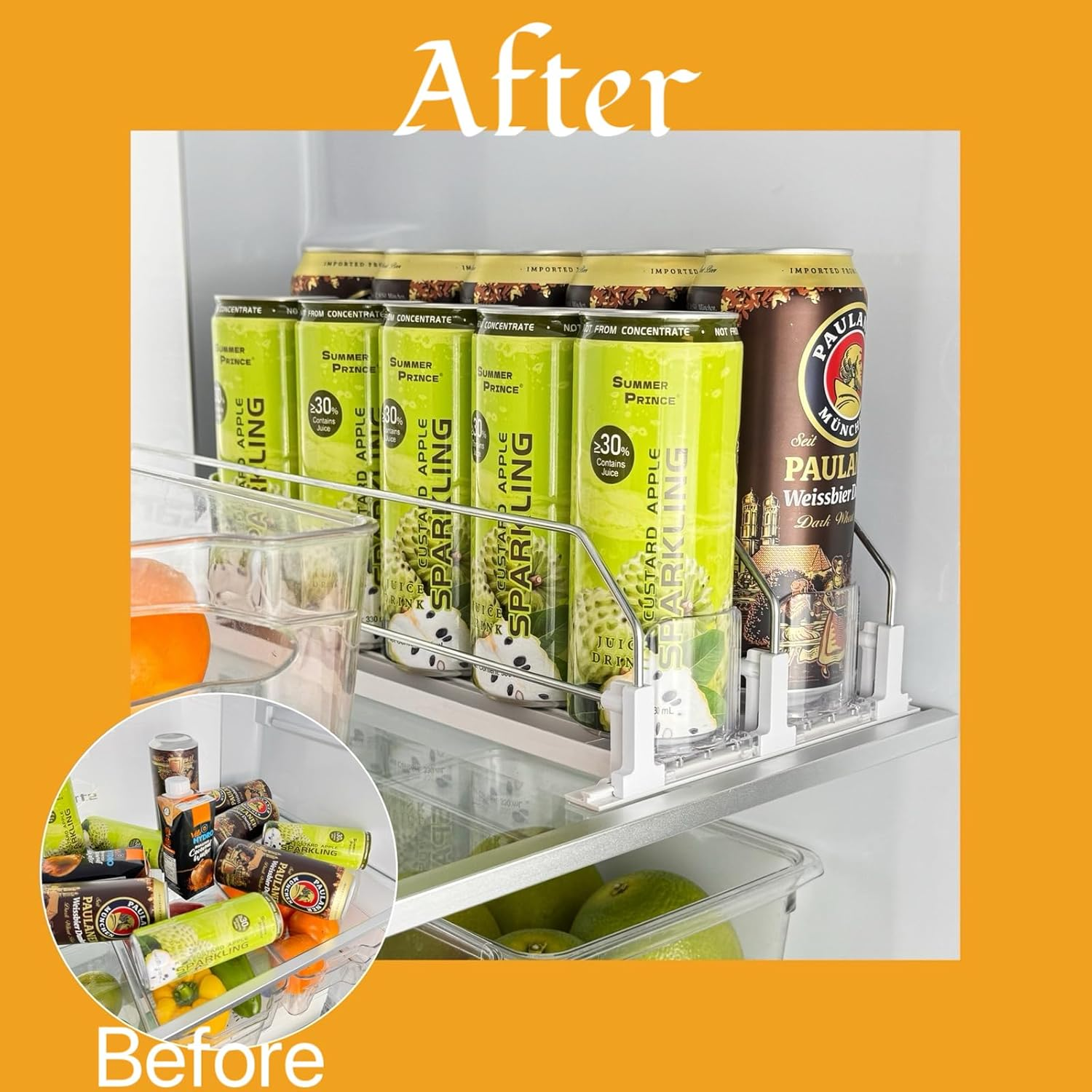 Neehows Drink Organizer for Fridge, Self Pushing Soda Can Dispenser for Refrigerator, Automatic Beverage Pusher Glide Beer Water Bottle Holder -2 Rows, White image number 4