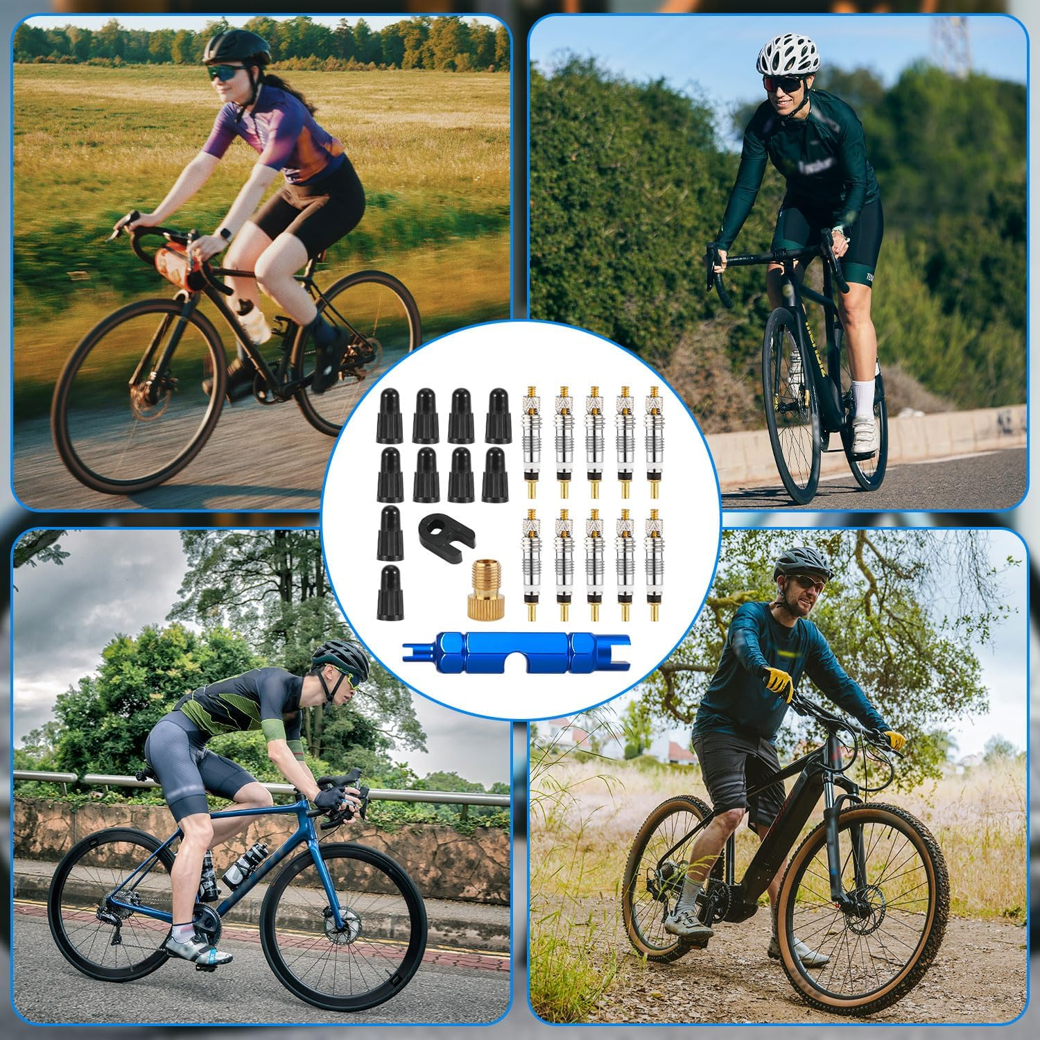 XIHIRCD Valve Core Repair Kit, 10Pcs Valve Cores & 10Pcs Valve Caps with Wrench Brass Joint Disassembler Easy to Replace Valve Core Bike Replacement Kit image number 4