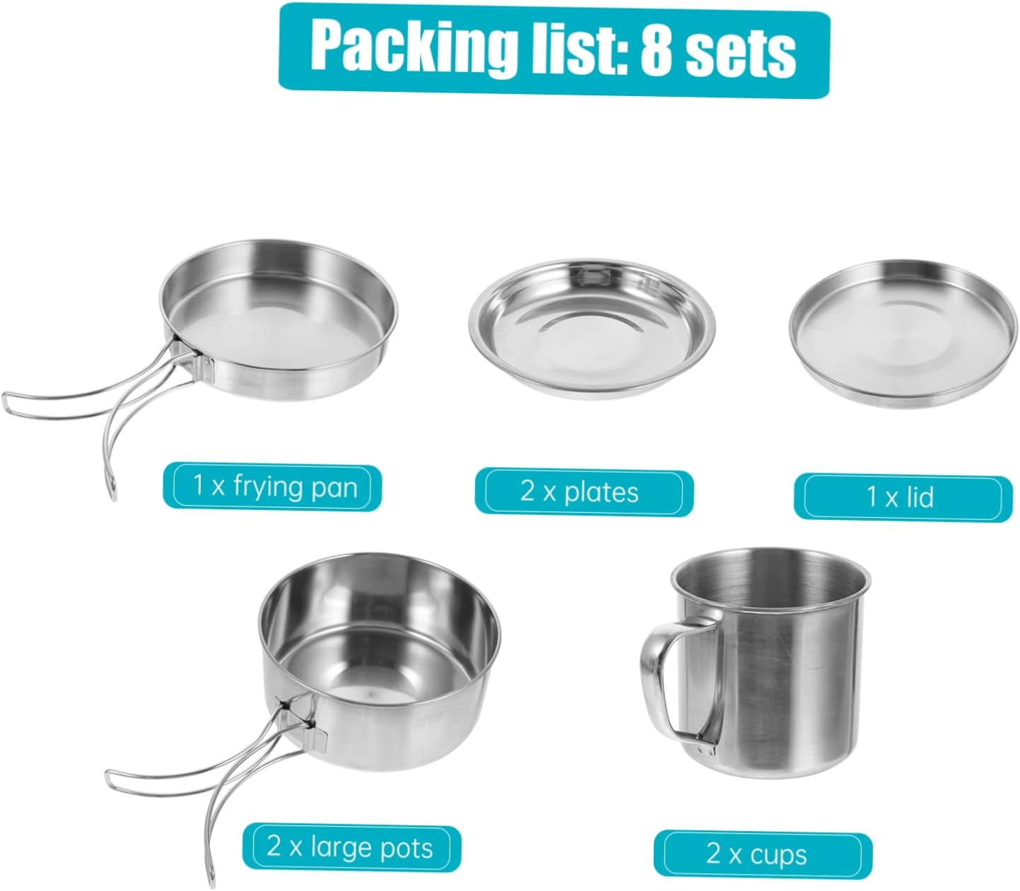 Camping Cookware 8-Piece Set Outdoor Cooking Utensils Portable Picnic Pan Set image number 5
