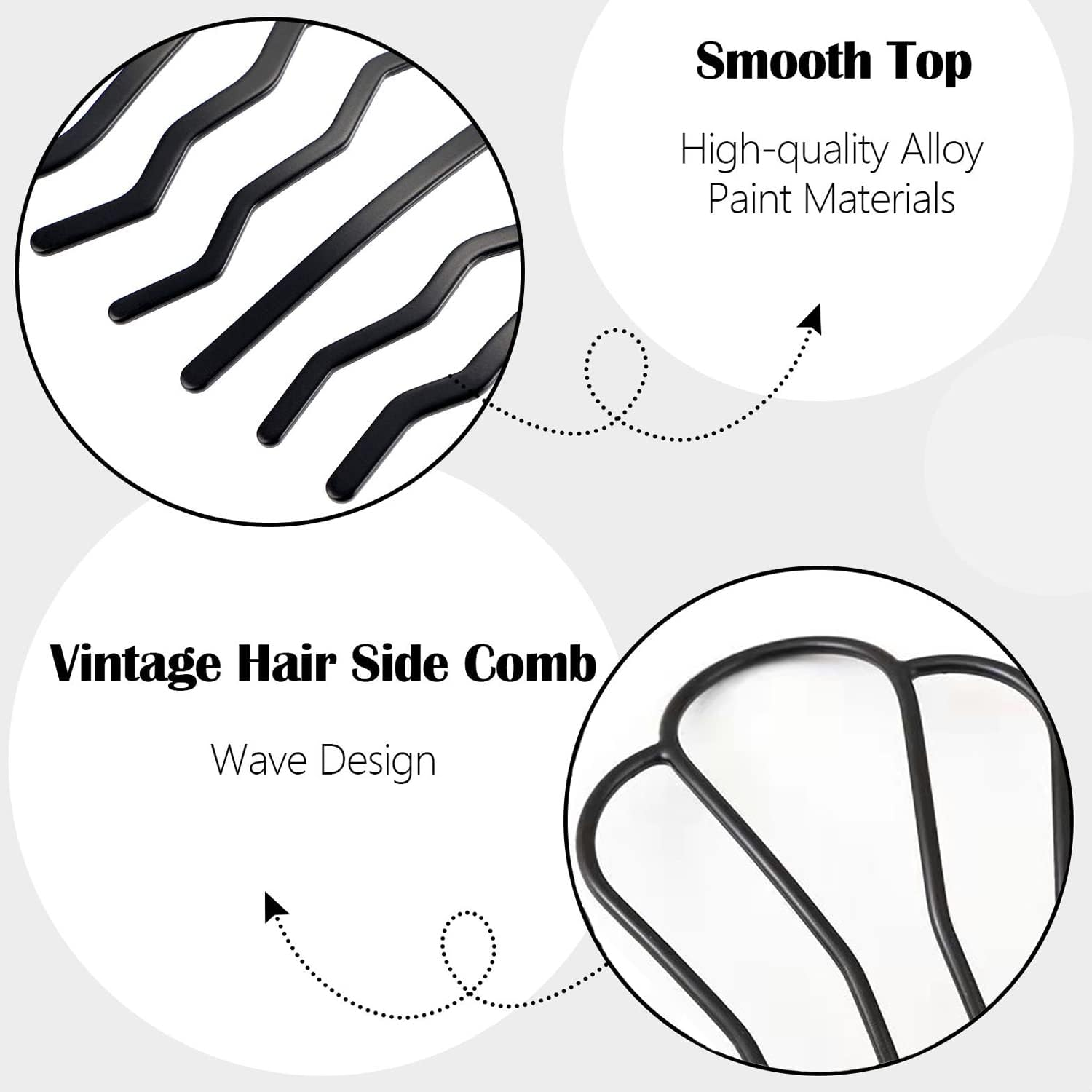 3 Piece Hair Fork Clip Vintage Hair Side Combs U Shape Teeth Alloy Paint Hair Pin Hair Clip Stick Women Hair Styling Tool Accessories, Black image number 1