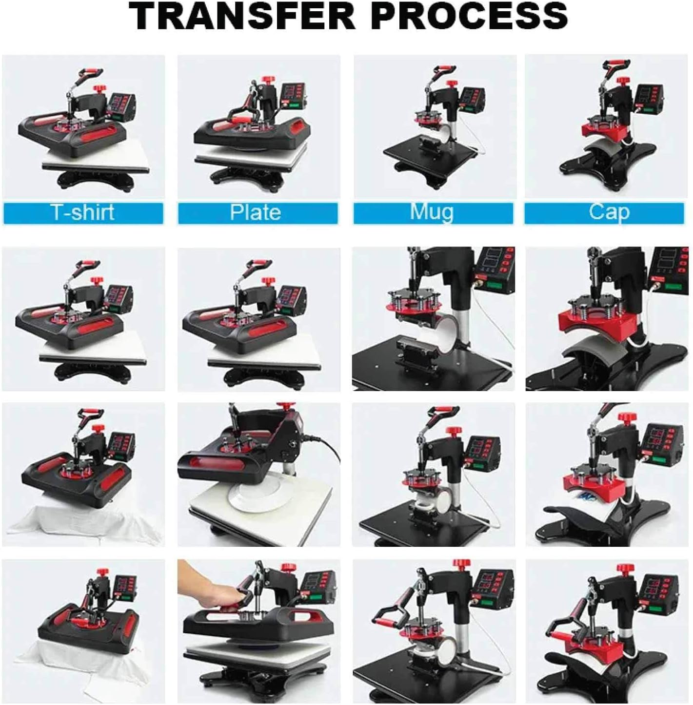 8 in 1 Combo Heat Press - DIY Hobby Craft Logo Transfer HVT Sublimation Printing- Great for Items Such as Pillows, T-Shirts, Blankets, Bags, Mugs, Plates, Hats, Caps