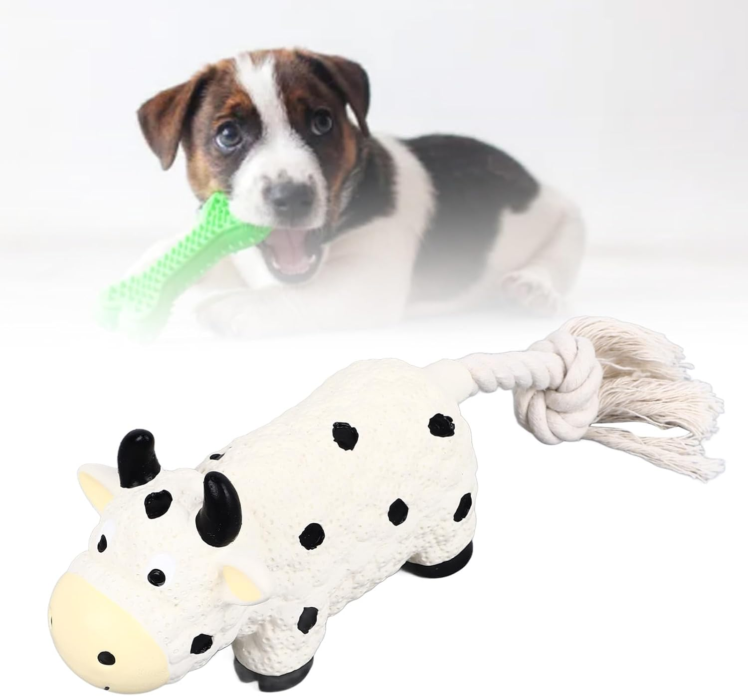 Latex Dog Chewing Toy, Squeaky Puppy Chew Toy, Interactive Teeth Cleaning Safe Bite Resistant Latex Dog Toy, Unique Shape Interactive Puppy Toy for Indoor (Cow)
