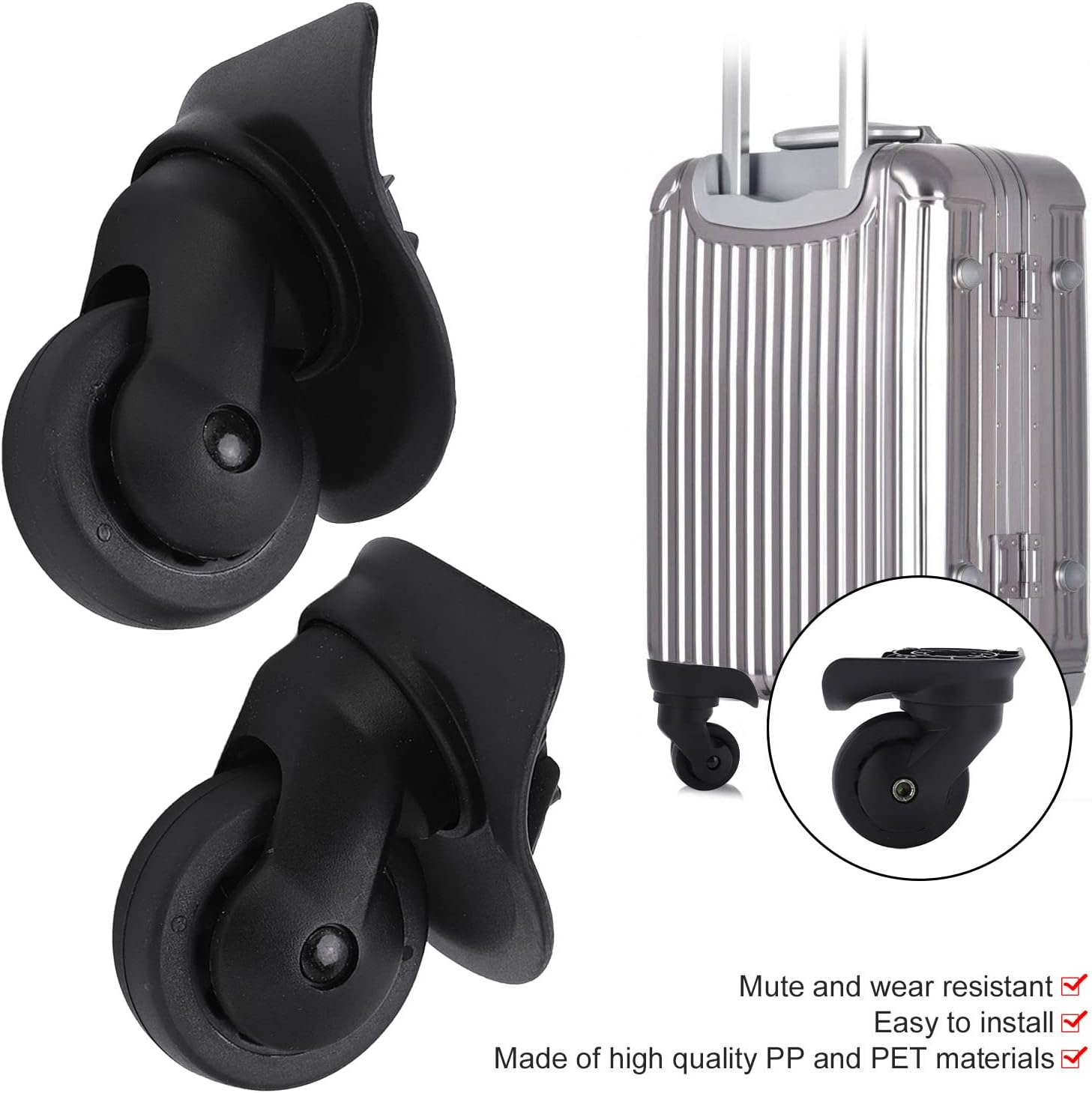 TOUISEDGI Suitcase Caster, Sturdy Durable 1 Pair Luggage Casters Wheels Repalcement for Suitcase Black Wheels A52 273G Black image number 3