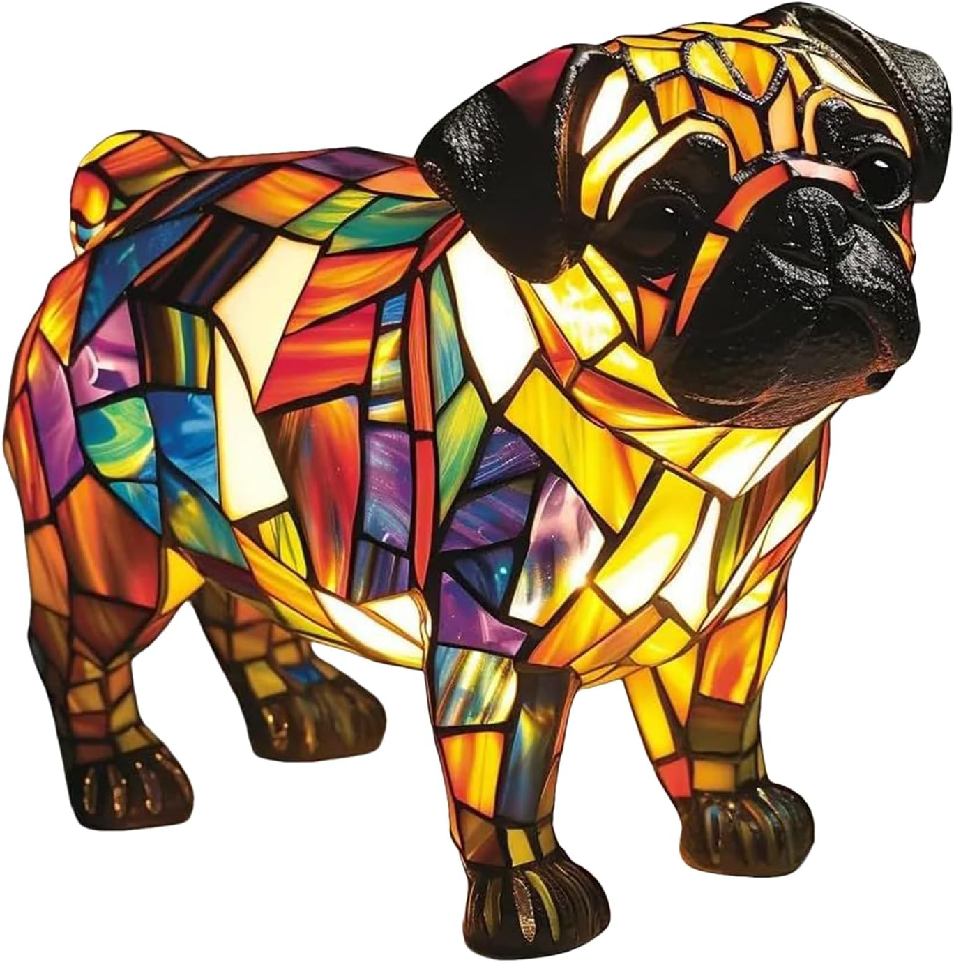 French Fighting Dog Night Lights,Dachshund Night Light,Pug Table Lamp,Cute Animal Lighting,Colorful Sculpture Vintage Tabletop Decorations for Bedroom