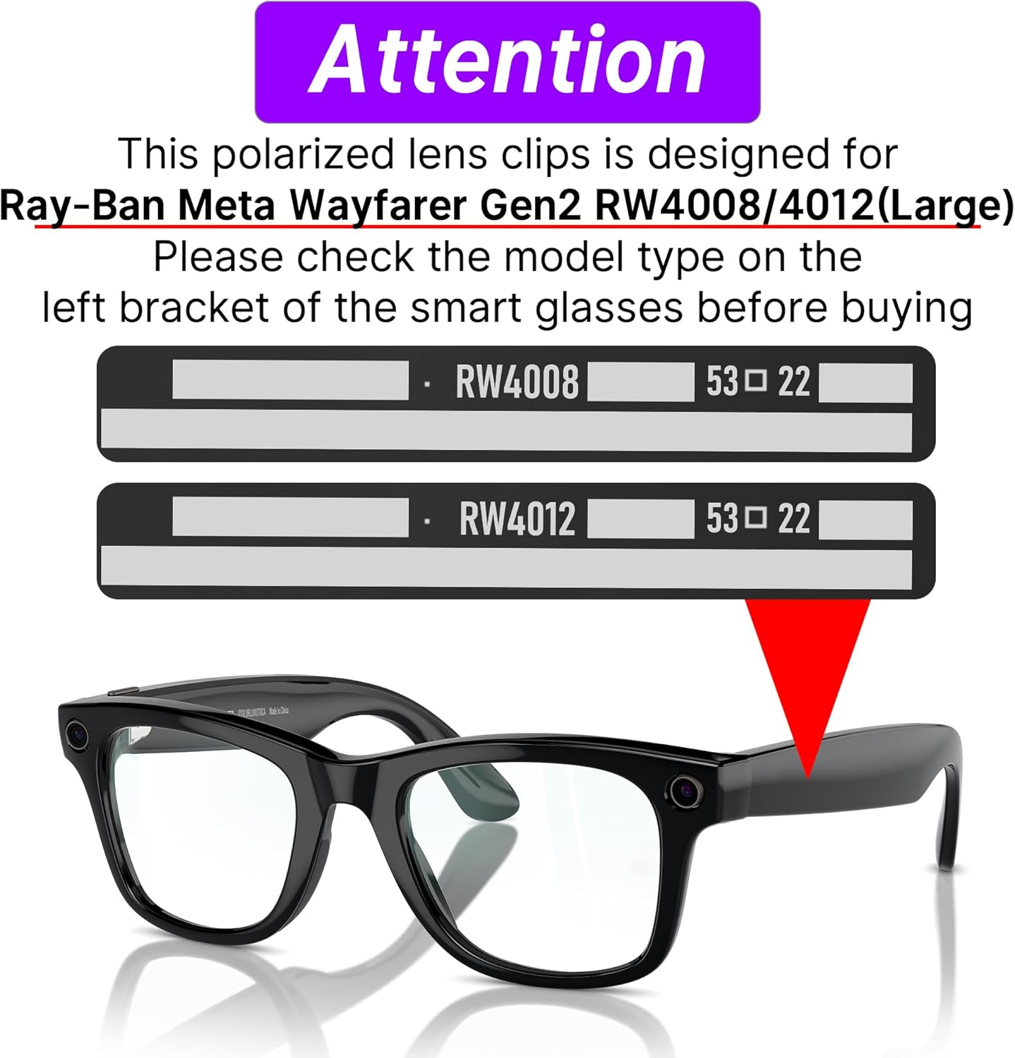 Rcstyle Compatible with Ray-Ban Meta Wayfarer(Standard) Smart Glasses Color Changing Clip Set, Dark Green, Night Vision Yellow, Black, Brown, RW4008 4Pcs image number 4