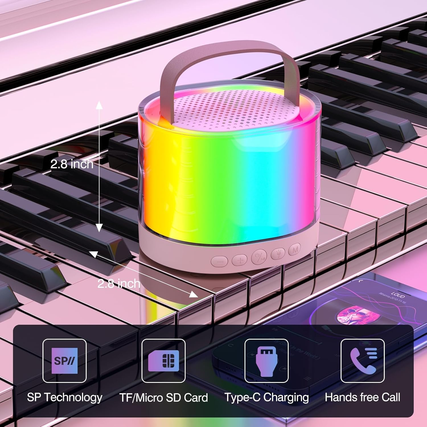 Portable Karaoke Machine with 2 Wireless Microphone, Mini Bluetooth Speaker for Adullts and Kids, Valentines Day Gifts Back to School Gifts image number 4