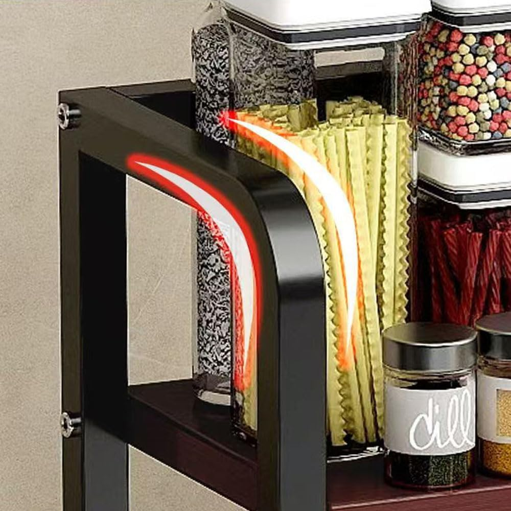 Hbluefat Countertop Shelf Organizer, 2 Tier Kitchen Spice Rack, Dresser Tabletop Perfume Cosmetics Display Shelf, Wood Desktop Shelf Storage for Home Office (Teak+Black) image number 3