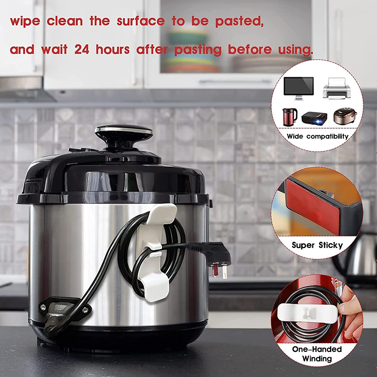 6 Pack Cord Organizer for Kitchen Appliances, MOIHSING Cord Wrapper Mixer Tidy Wrap,Cord Holder,Cord Bundles,Cable Clips,Tidy Cable&Wire Storage Management for Mixer Accessories,2 Black+2 White+2 Grey