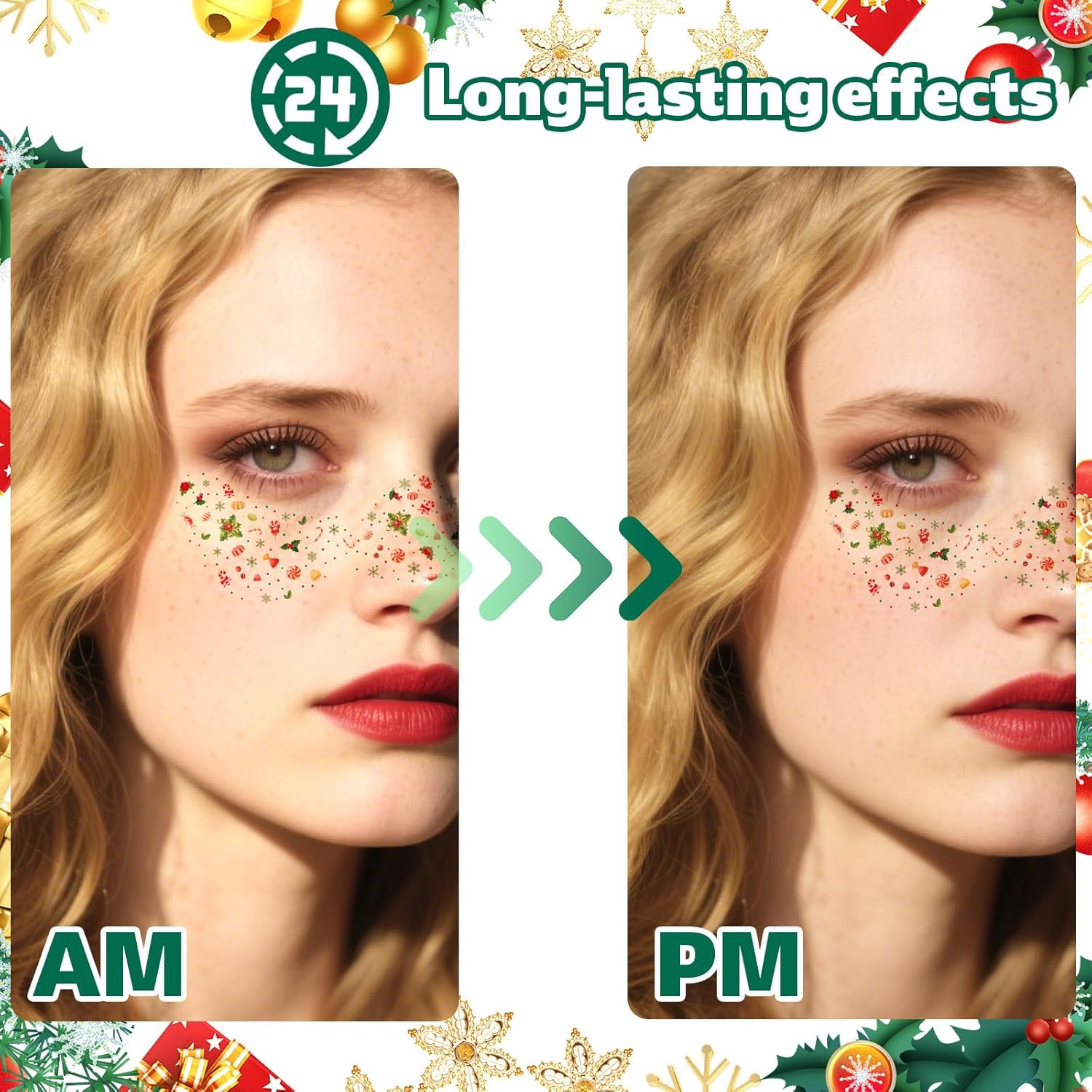 6Pcs Christmas Face Freckles Stickers, Waterproof Temporary Festive Face Tattoos with Holiday Designs Fake Freckles Makeup Accessories for Christmas Party (Candy Style)