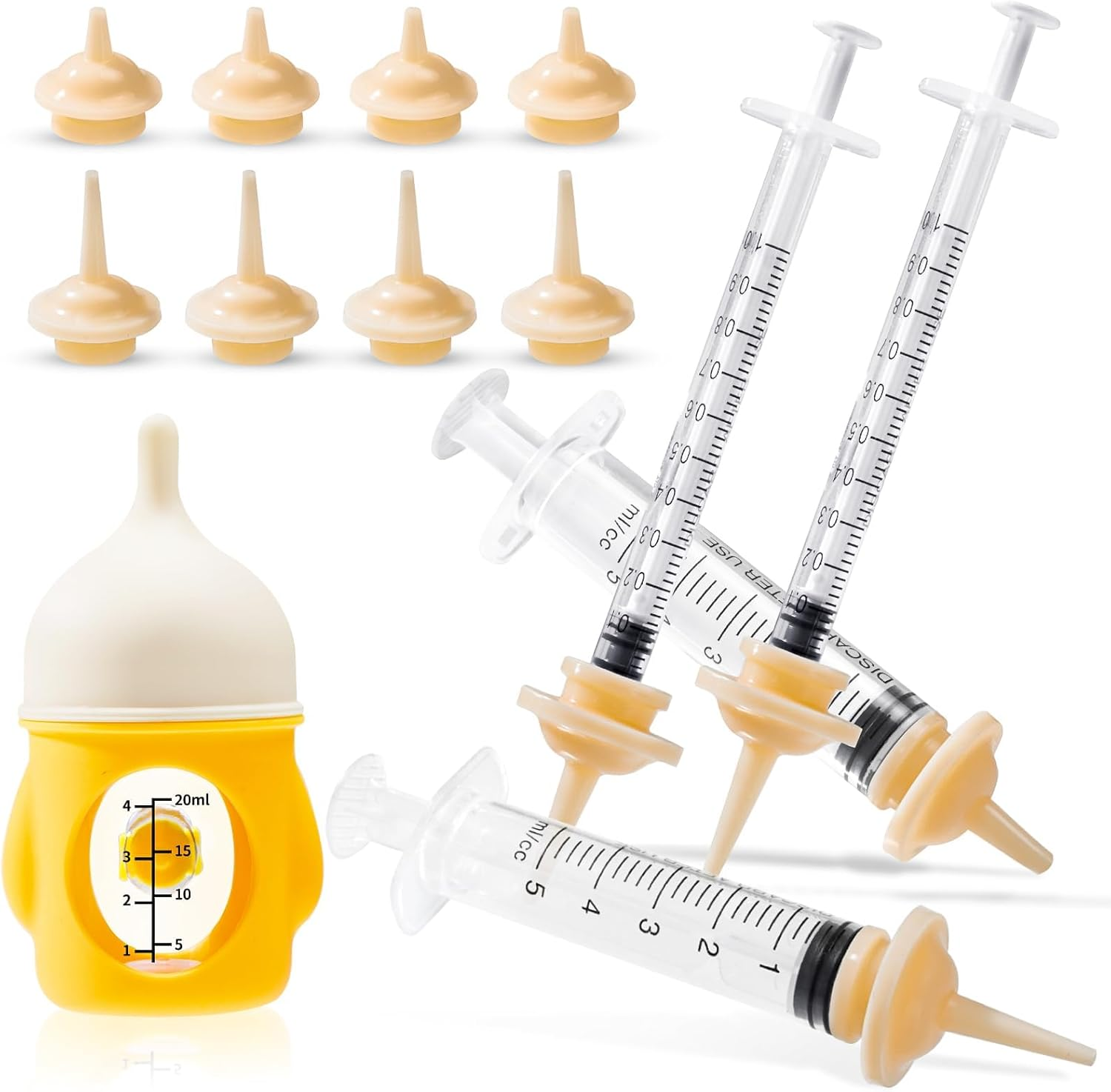 Silicone Nursing Kit for Kittens &ndash; Includes Kitten Feeding Nipples, Syringes, and Small Bottle &ndash; Ideal for Newborn Kittens, Puppies, and Small Animals &ndash; Bpa-Free, Safe & Reusable for Nursing image number 1