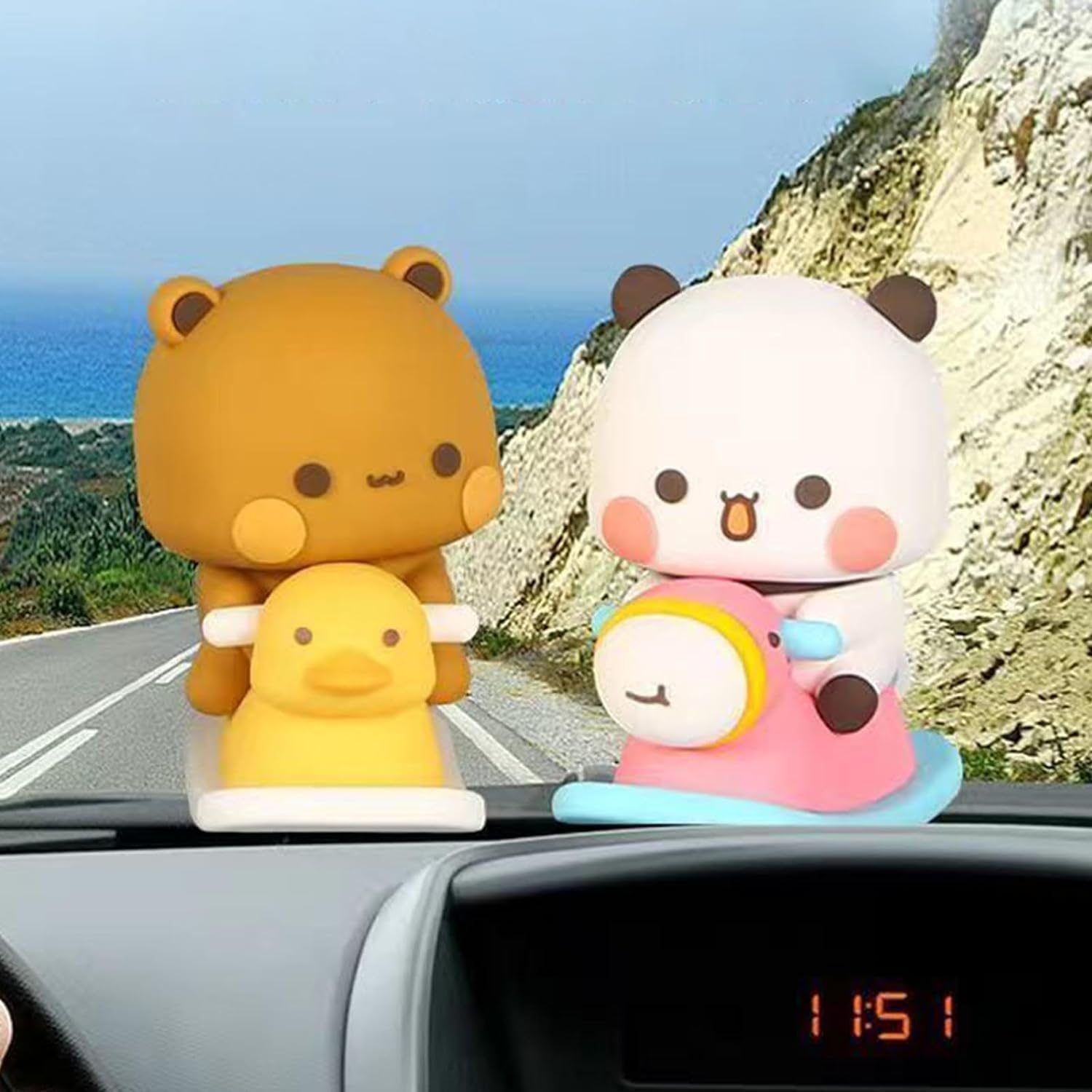 WADY 2Pcs Bubu and Dudu Bears Car Dashboard Decorations, Cute Panda Bear Figure Statue for Desk & Tabletop, Cartoon Animal Ornament Home & Office Decor