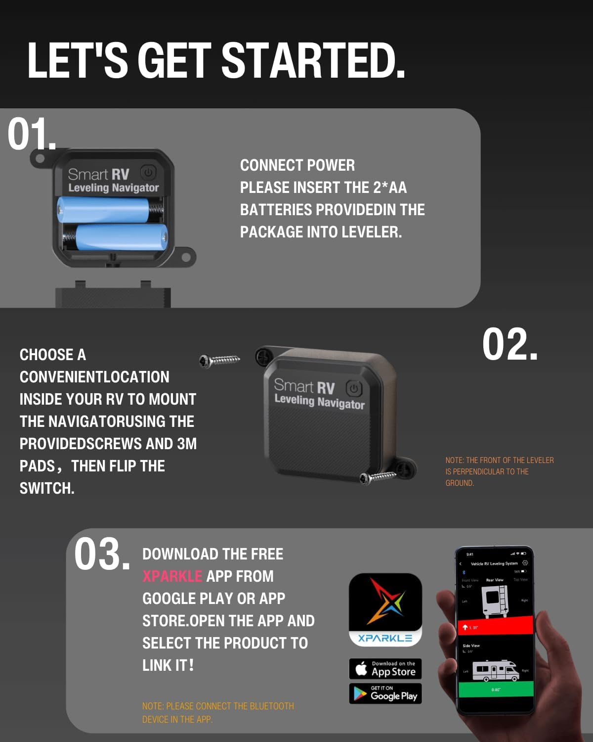 Wireless RV Leveling System by Xparkle,Bluetooth RV Leveler for Campers,User-Friendly Phone App with Real-Time Precise Leveling Measurements, Advanced Wireless Camper Leveler, Included AA Batteries image number 5