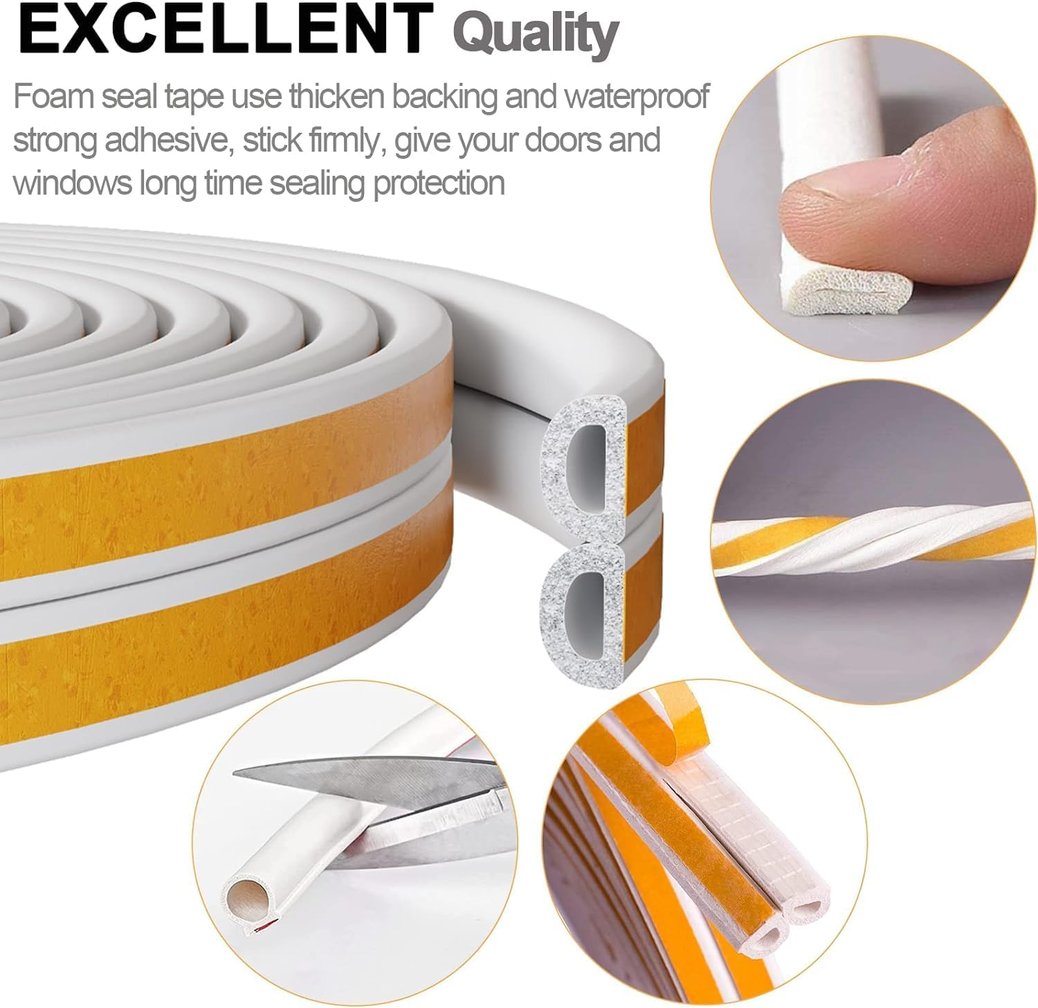 Door Weather Stripping, Window Seal Strip, Sponge Rubbertape for Doors and Windows Self-Adhesive Weather Strip Door Seal, Soundproof Strip Insulation Gap Blocker - Seals Totaling 20 FT &ndash; White image number 6