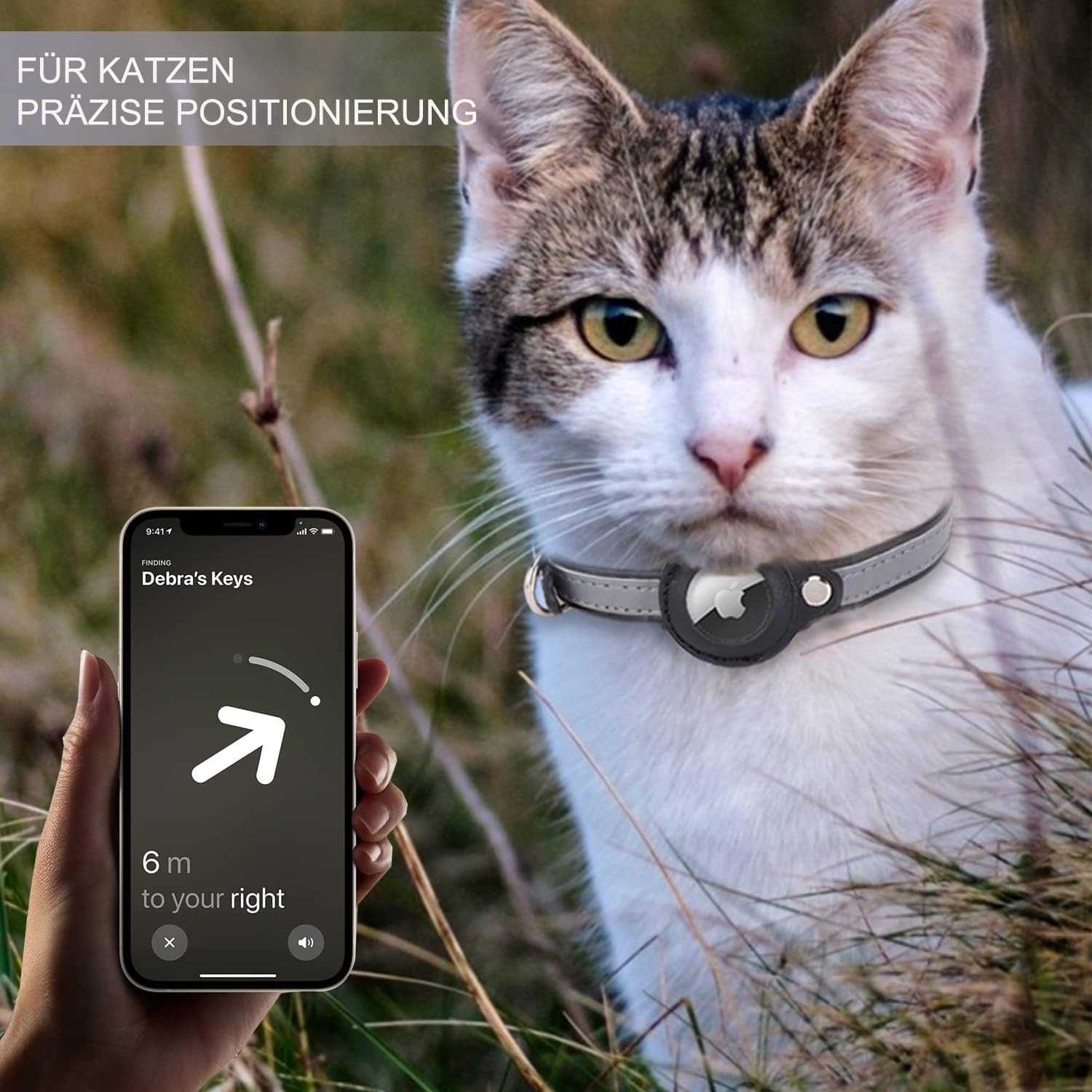 Airtag Cat Collar, Leather Airtag Collar Cat, Reflective Adjustable Cat Collar, Airtag Case for Tracking Cat, Anti-Lost, Airtag Cat for Large/Medium/Small Cat (XS, Black image number 5