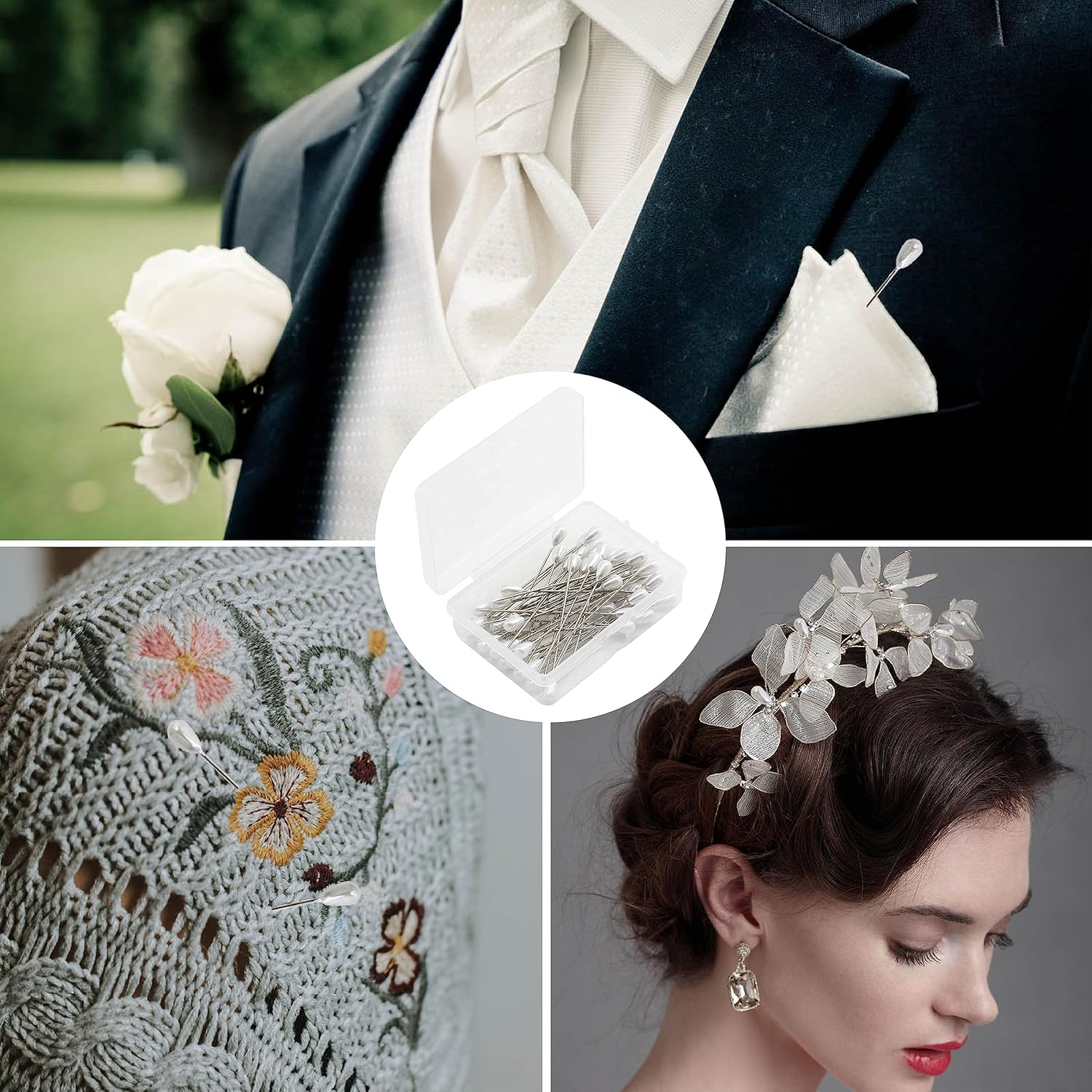 Zlongron 100 Pieces Hijab Pins, Long Teardrop Pearl Head Pin, Boutonniere Pins, Buttonhole Pin, Can Also Be Used for Jewelry Making Sewing Wedding Floral Decorations and DIY Crafts