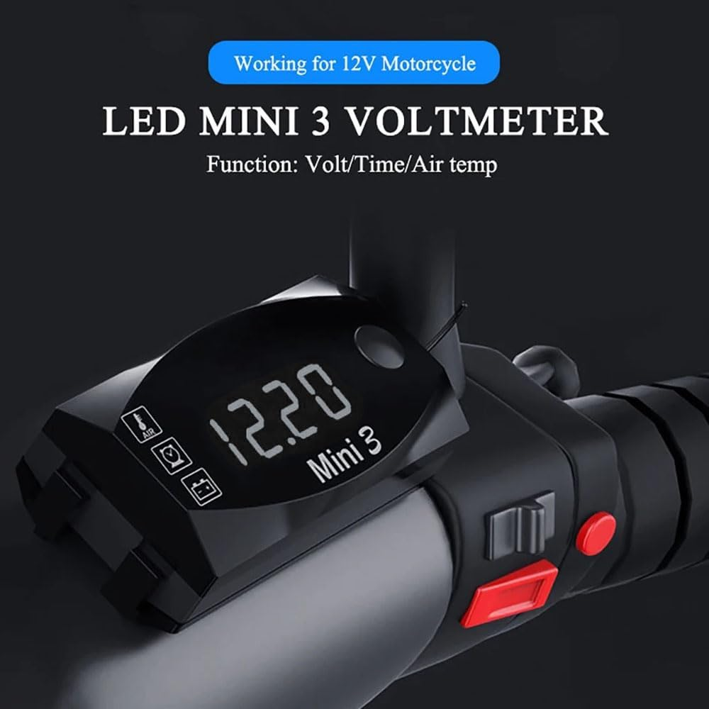 Meichoon 3 in 1 Car Digital Clock Voltmeter Thermometer 12V Waterproof Battery Voltage Monitor LED Large Screen Display for Motorcyclea Electric Vehicles White image number 2