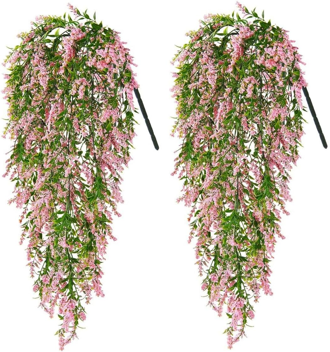 JLHOUSE AUA7001-3 2Pcs Artificial Lavender Flowers Fake Hanging Flowers Uv Resistant for Outdoors Faux Lavender Flowers for Indoor Outdoor Home Garden Christmas Wedding Party Decoration (Fushia)