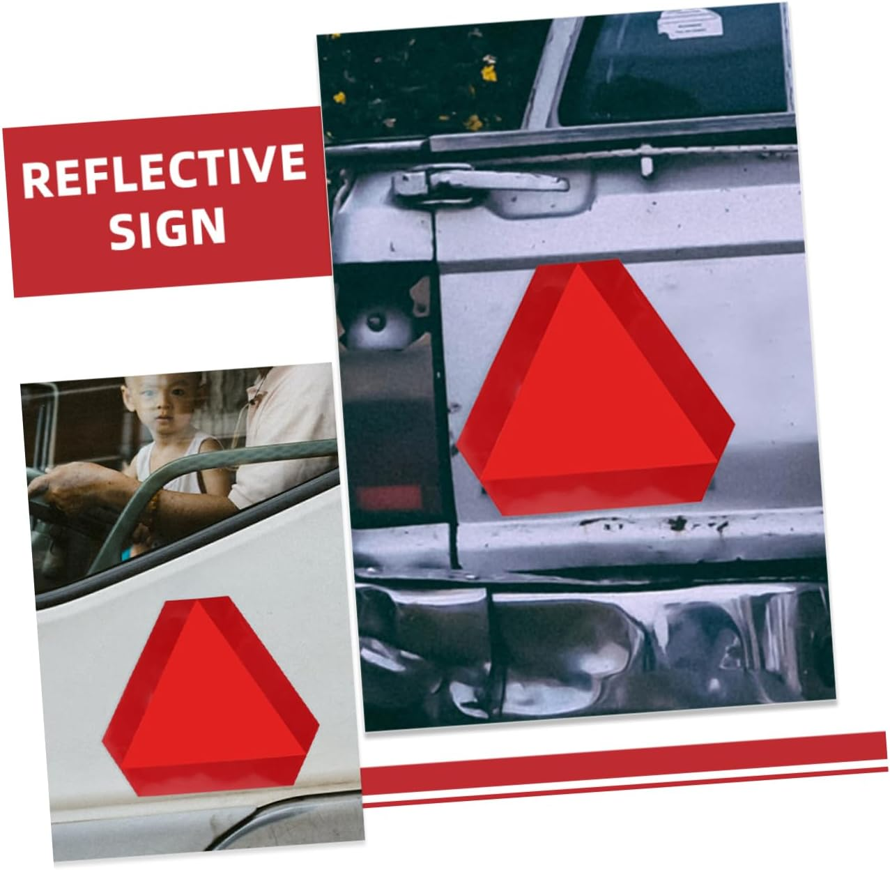 2Pcs Reflective Warning Triangle Sign for Slow Moving Vehicle Dark Signs image number 2