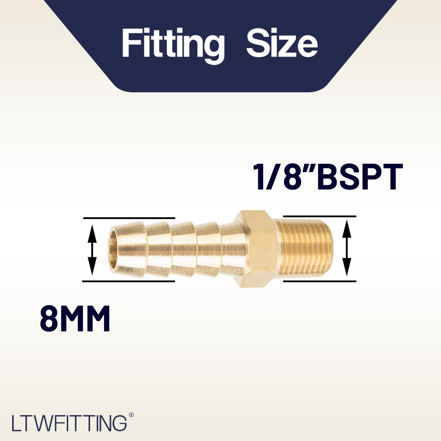 LTWFITTING Brass 1/8-Inch Male BSPT X 8Mm Hose Barb Coupler Adapter Fitting for Vehicle Fuel System, HVAC System (Pack of 5)