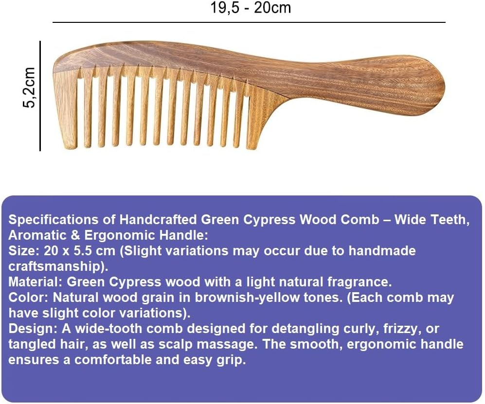 Handcrafted Green Cypress Wood Comb &ndash; Wide Teeth, Aromatic & Ergonomic Handle image number 1