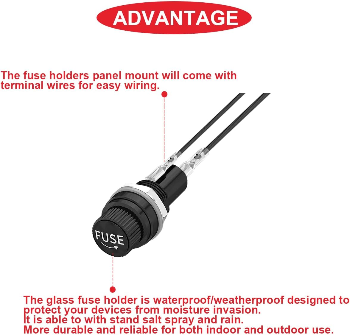 8Pcs Panel Mount Fuse Holder DC 12V AV250V Screw Cap Fuse Holder 5X20Mm with Pre-Soldering Wire and Fast Blow Glass Tube Fuse 10A X 8, 15A X 8 image number 1