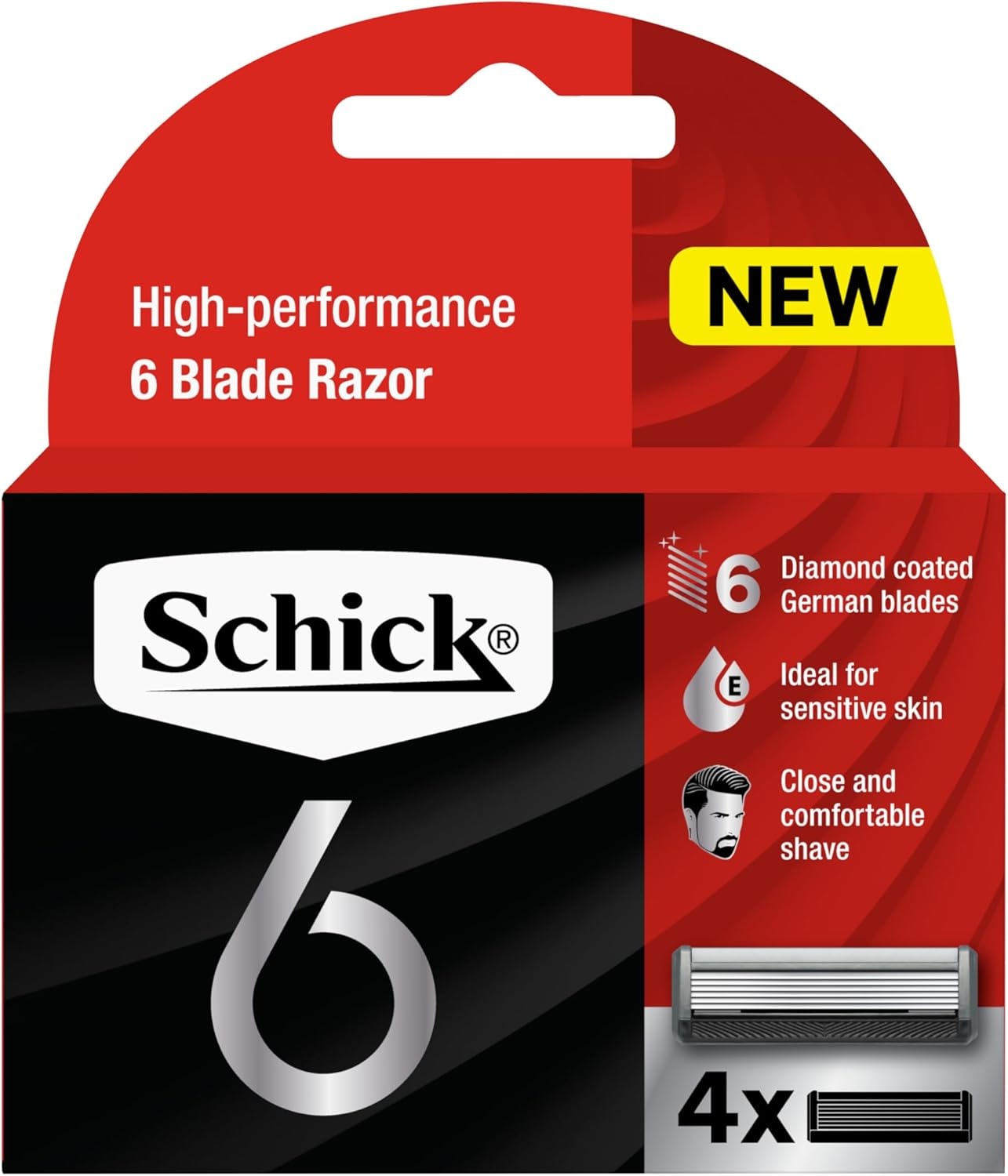 Schick Mens - Schick 6 Razor Kit for Men | 1 Handle with 3 Refills + Free Tyre Stand | 6 Diamond Coated Blades | Ideal for Sensitive Skin | Close and Comfortable Shave image number 1