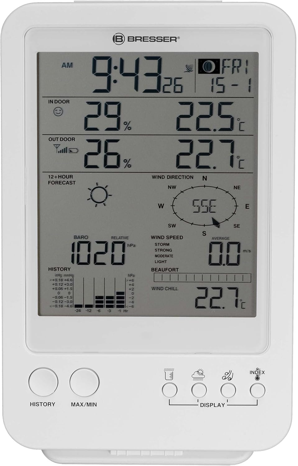 Bresser Weather Station 5-In-1 with Outdoor Sensor and German DCF Radio Control Clock and Manual Mode for UK, White image number 1