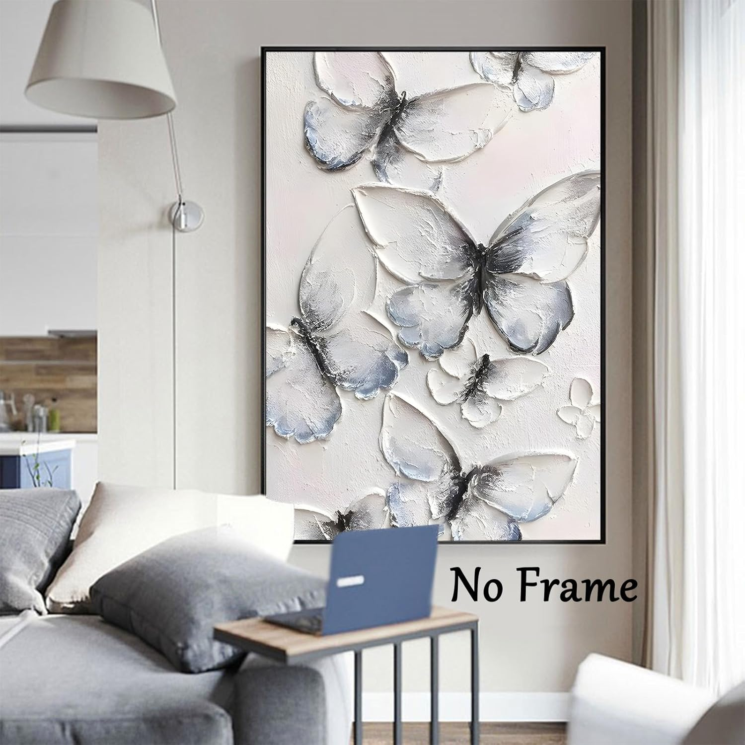 Blue Butterfly Canvas Wall Art Abstract Texture Painting White Butterfly Picture Black Texture Poster Modern Butterfly Canvas Modern Texture Prints Abstract Butterfly Artwork Decor 16X24Inch No Frame