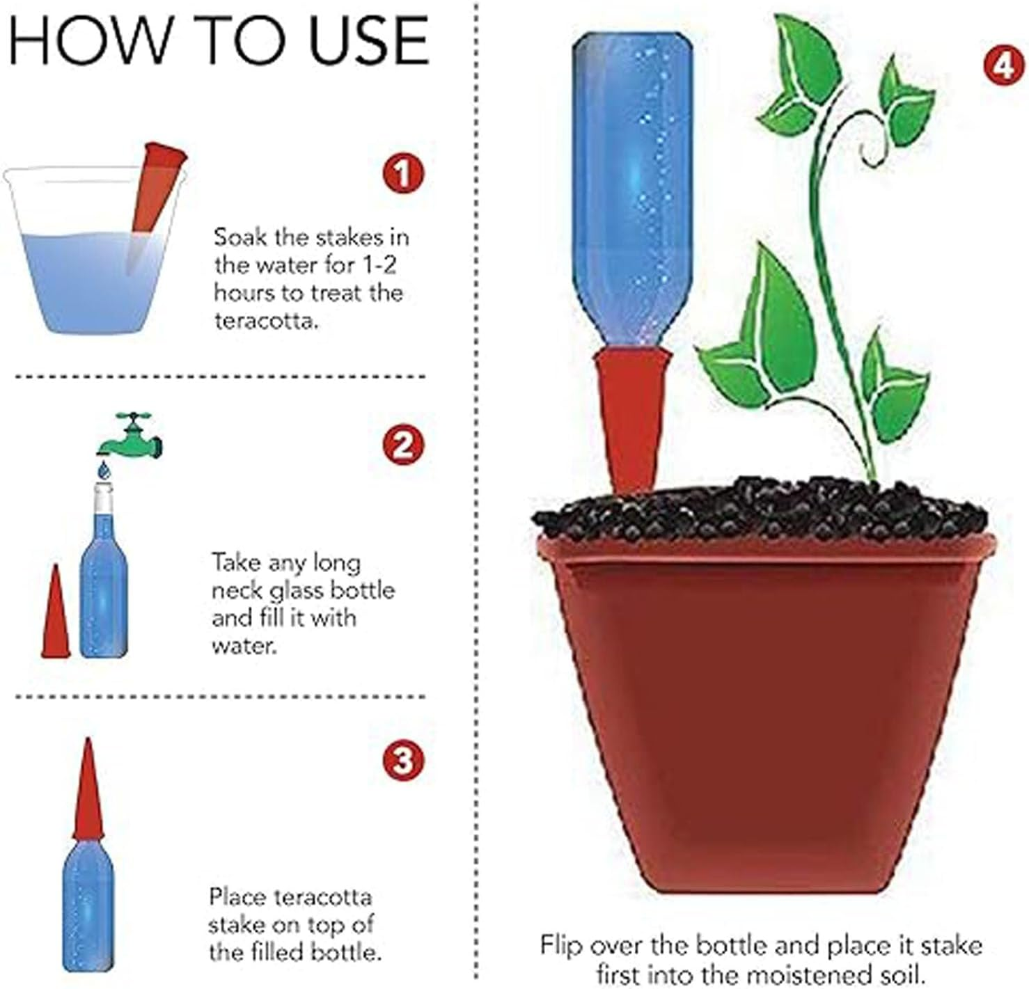 4 Pcs Plant Watering Devices, Terracotta Plant Watering Stakes, Automatic Plant Waterers, Slow Release Plant Watering Spikes for Wine Bottles Great Watering Spikes for Indoor & Outdoor Plants image number 2