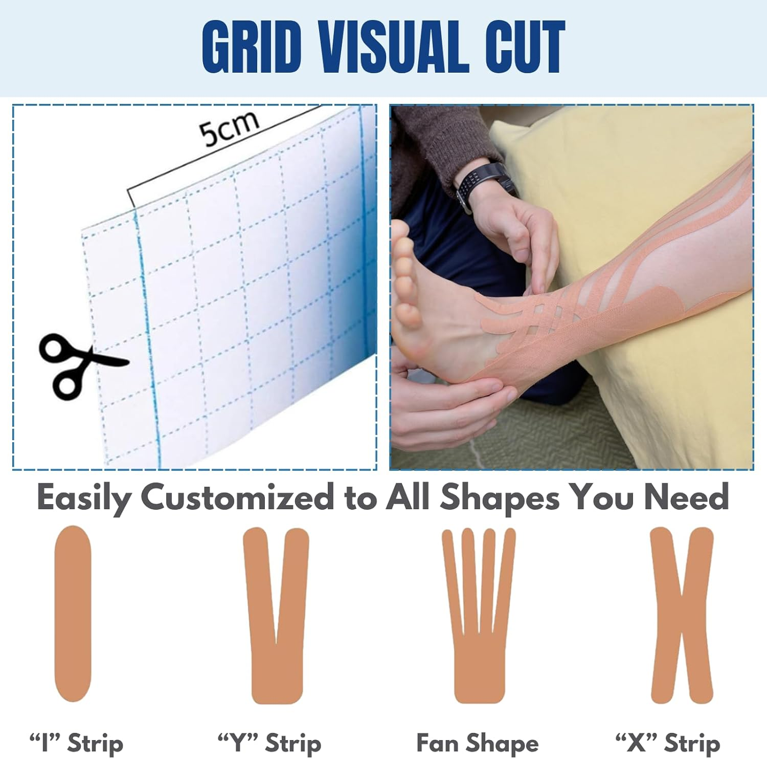 Kinesiology Tape 40 PCS Pre-Cut, JOMWEN Cotton Elastic Athletic Sports Tape Latex Free, Hypoallergenic Waterproof K Tape for Muscle Pain Relief, Joint Support, Physical Therapy (Beige) image number 3